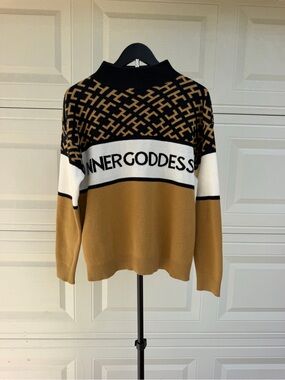 Hara Inner Goddess Baby Alpaca Cotton Colorblock Mock Neck Sweater S